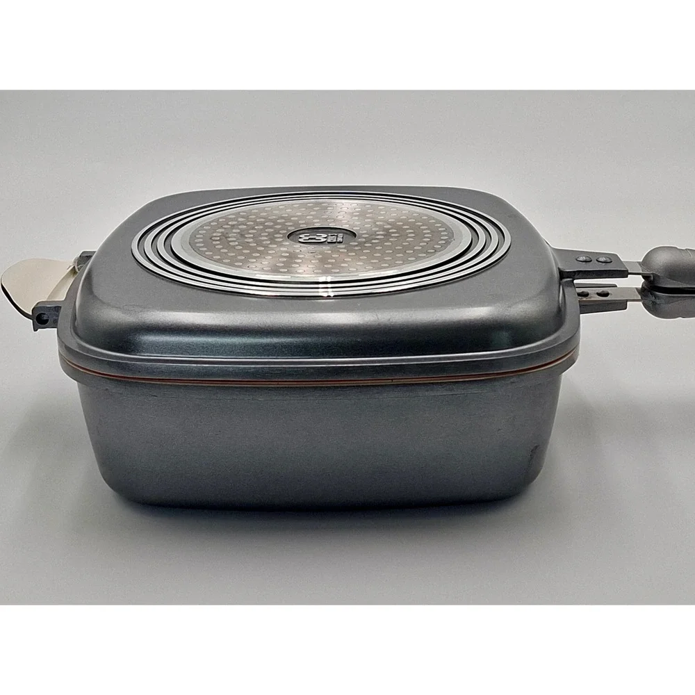 Cook's Companion Flip Grill Pan Ceramic Nonstick w Rack Gasket Black